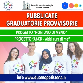 GRADUATORIE PROVVISORIE - Servizio Civile Universale - Progetti &quot;AbCD...Abbi cura di me&quot; e &quot;Non uno di meno&quot;