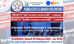 Pubblicato il bando volontari per il Servizio Civile Universale