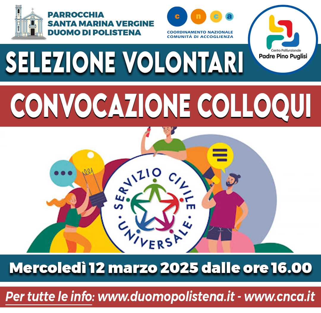 SERVIZIO CIVILE UNIVERSALE – CONVOCAZIONE COLLOQUI – Progetti Parrocchia Santa Marina Vergine 2025